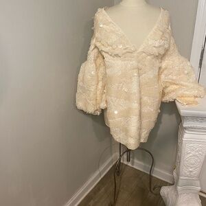 ASOS Cream Textured Dress with Tie Details